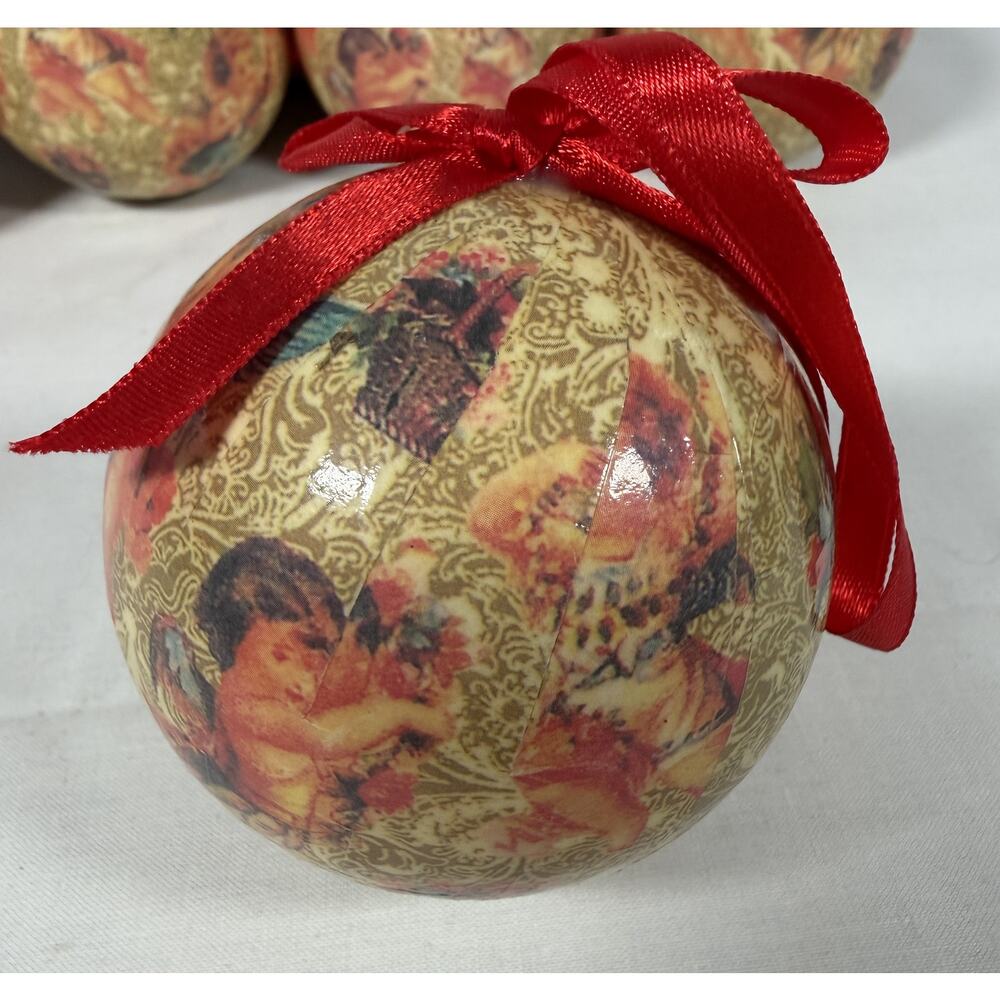 Set of 12 Victorian Style Cherub Christmas Ornaments Decoupage Angel Baubles - Picture 3 of 5